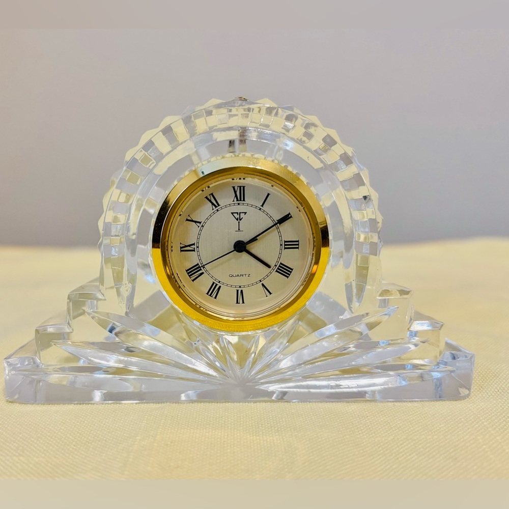 Pre 2000 Waterford Crystal Quartz Table-Mantle Clock Desk Top 4”x 2.5” Glass